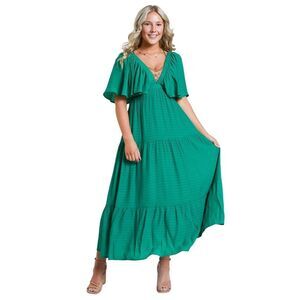 Willow + Root Green Ruffle Midi Maxi Dress Large